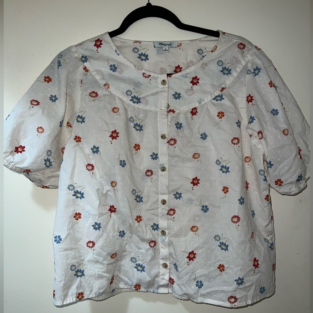 Madewell women’s size medium off white slightly sheer puff sleeve blouse